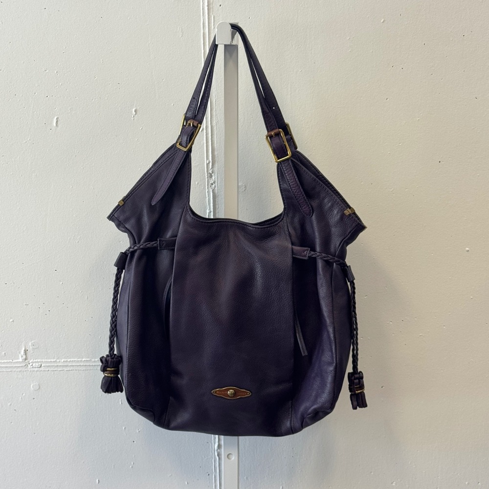 Elliott Lucca Sintra Purple Leather Hobo Bag Braided Tassel Large Tote Purple
